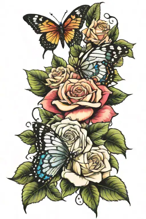 Roses And Butterfly Resting