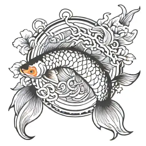 Black Circle Line And 2 Koi Fish Inside