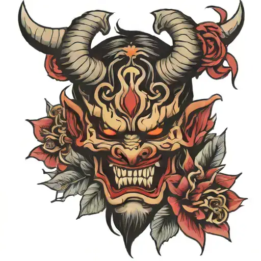 Oni Mask And Flowers