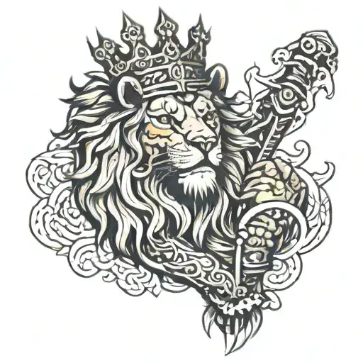 Hand Tattoo Lion Crown Samurai Standing