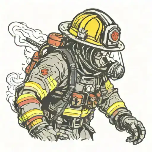 Fire Fighter Wearing Breathing Apparatus In A Euro Helmet Fighting Fire