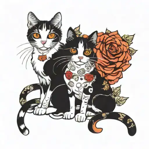 Black And White Cat And A Calico Cat With Tattoos And Piercings