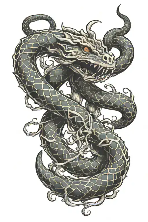 Oroborus Serpent Surrounding An Anchor Intertwined