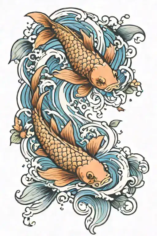 Koi Carp In A Waterfall