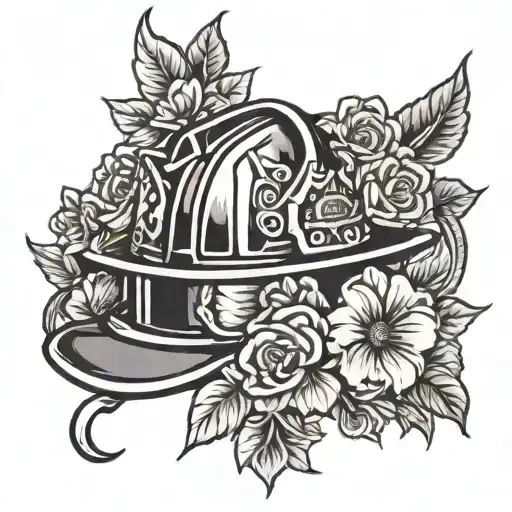Firefighter Helmet With Flowers Intertwined