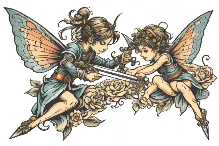 Christian Sword And Small Fairy Playing