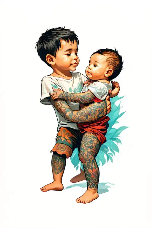 Boy And Baby Playing