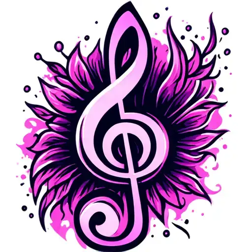 Treble Clef Tattoo Colored Pink Fading To Purple