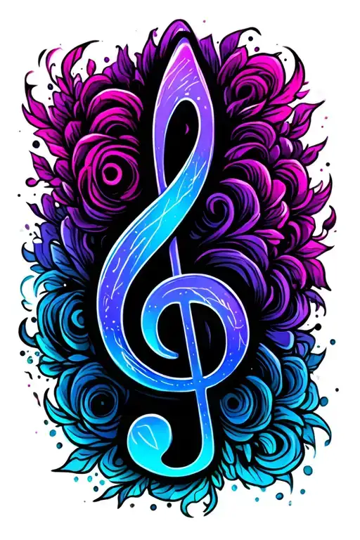 Treble Clef Tattoo Colored Pink Fading To Blue Fading To Purple From Top To Bottom No Background