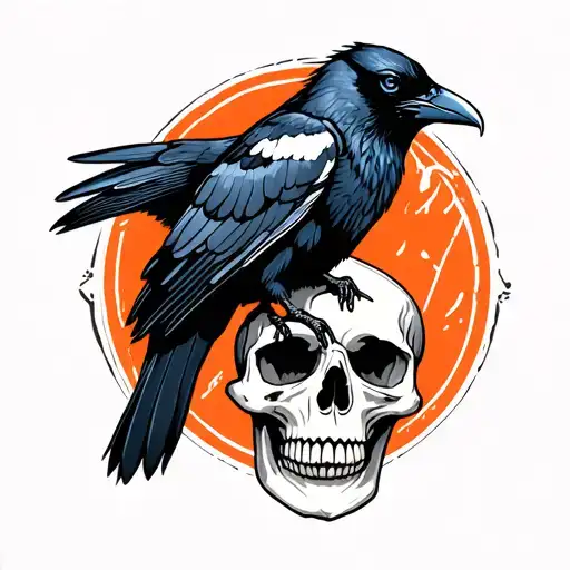 Raven Perched On Skull