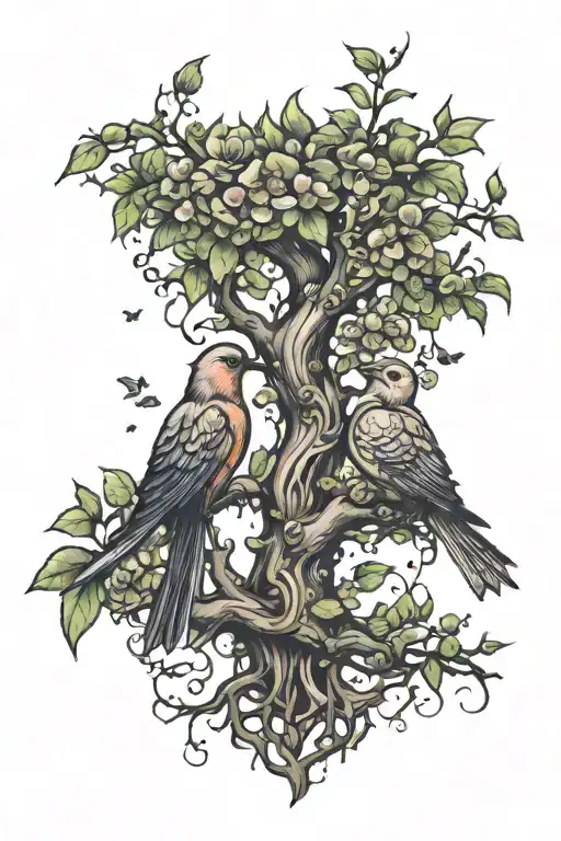Poison Tree With Birds That Represent Love And Good Wishes