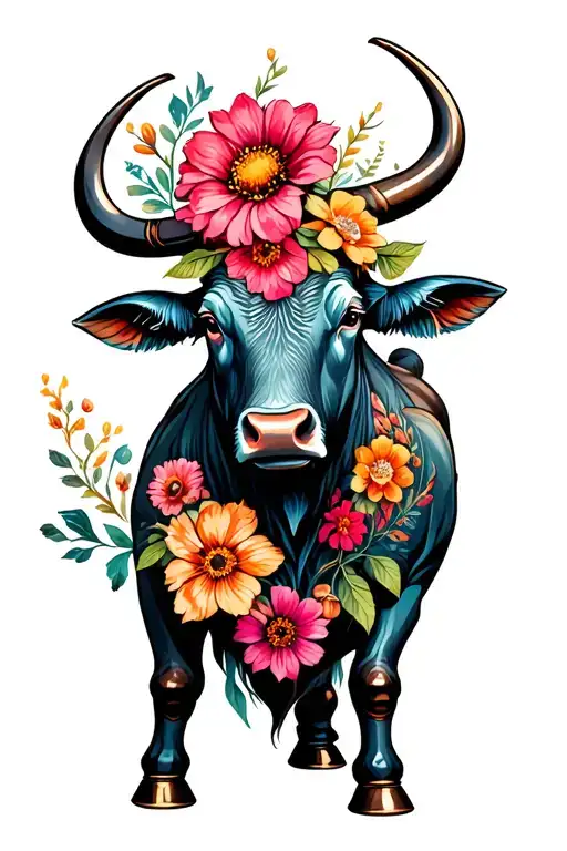 Flowers And Iron Ox Standing Side