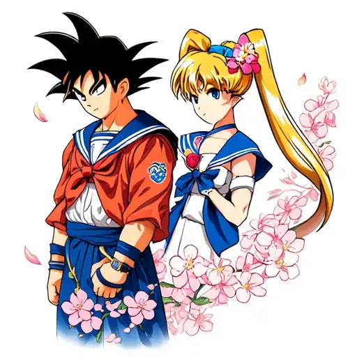 Goku And Sailor Moon Cherry Blossom