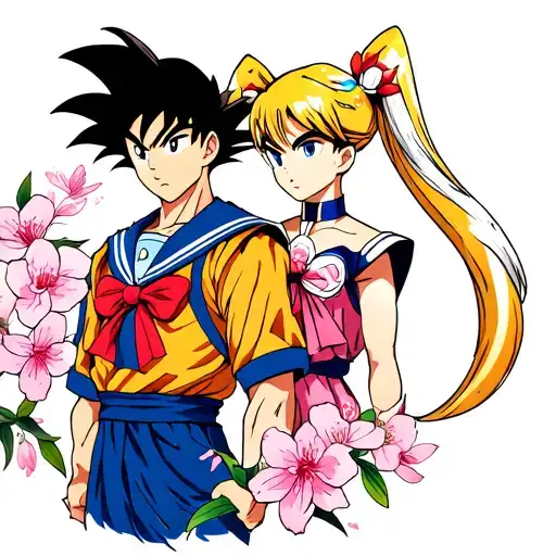 Goku And Sailor Moon Cherry Blossom