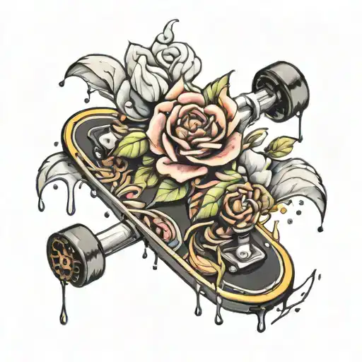 Skateboard Melting Metal With Flowers Coming Out Of It