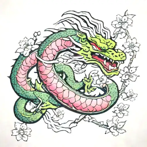 Shenron De Dragon Ball Z With Japanese Cherry Blossom On Chest