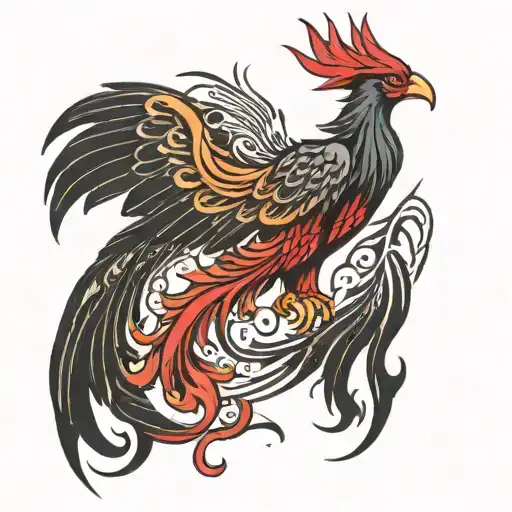 Pheonix Rising On The Left Shoulder And Its In Red And Black