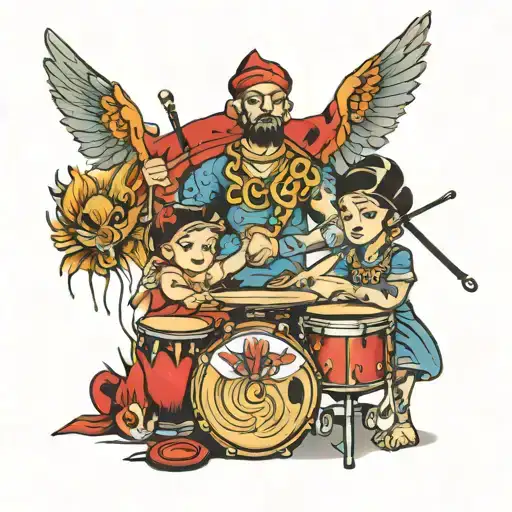 Drummer And Children Surrounded