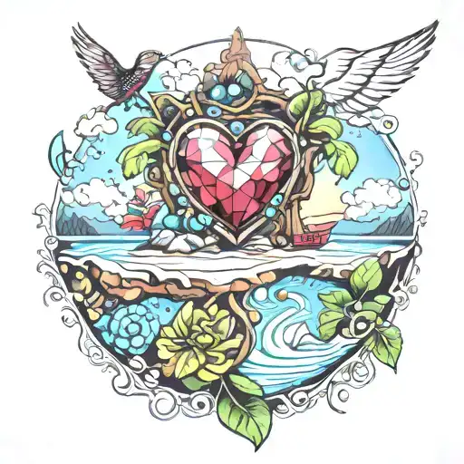 Island Made Of Gems With A Heart Shape