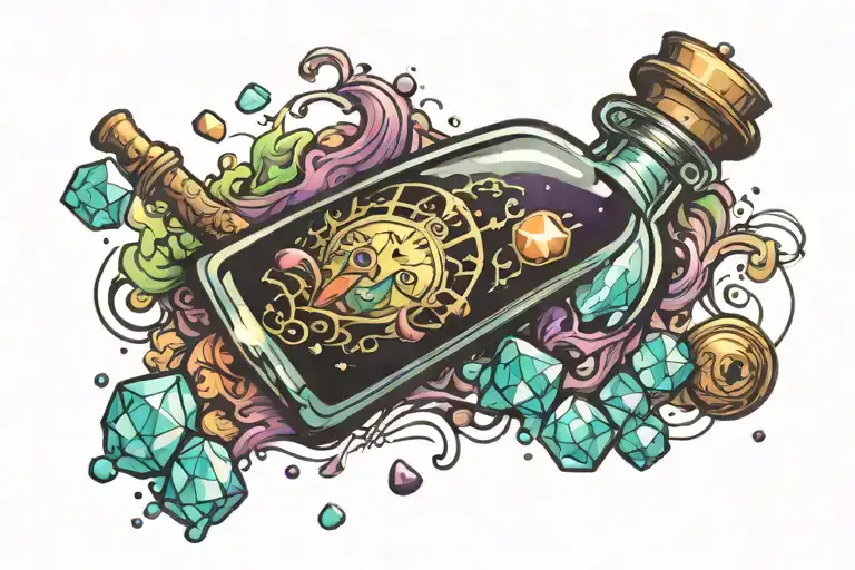 Potion Bottle With Crystals Being Dispersed