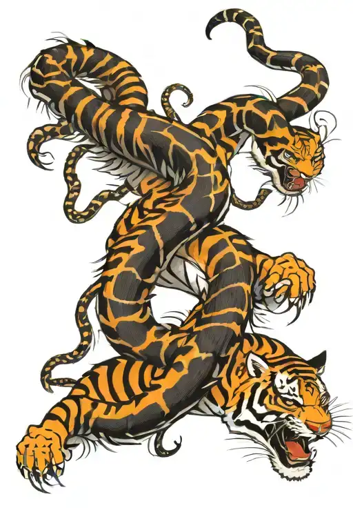 Ferocious Tiger And Snake Fighting Each Other