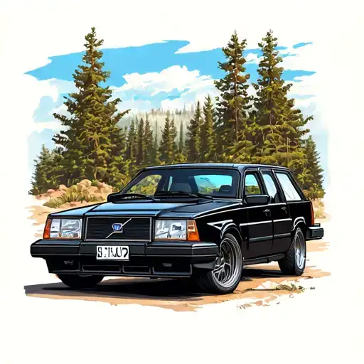 Black Volvo 740 On Roade Old School