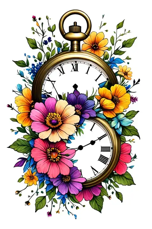 Pocket Watch With Time Of Birth Flowers
