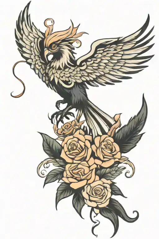 Phoenix With Roses Intertwined