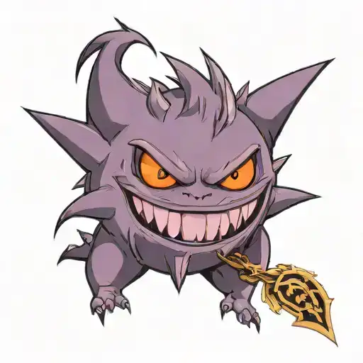A Traditional Tattoo Depicting Gengar A Classic Ghost Type Pokemon