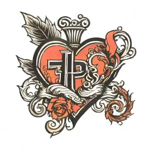 Black Outline Of Heart With Initials H And P