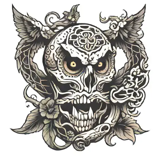 Owl Skull Snake With Skull