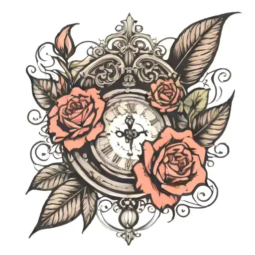 Clock And Roses Growing