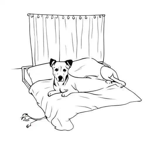 A Black Dog Laying On A Bed