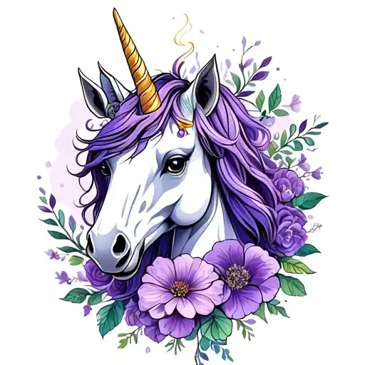 Soft Purple Flowers Surrounding A Magical Unicorn