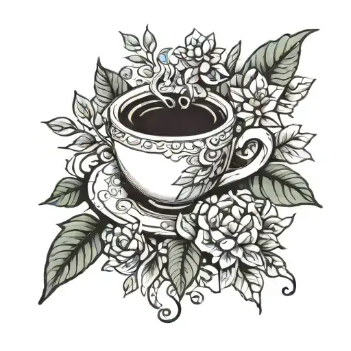 Coffee Cup And Plants Intertwined