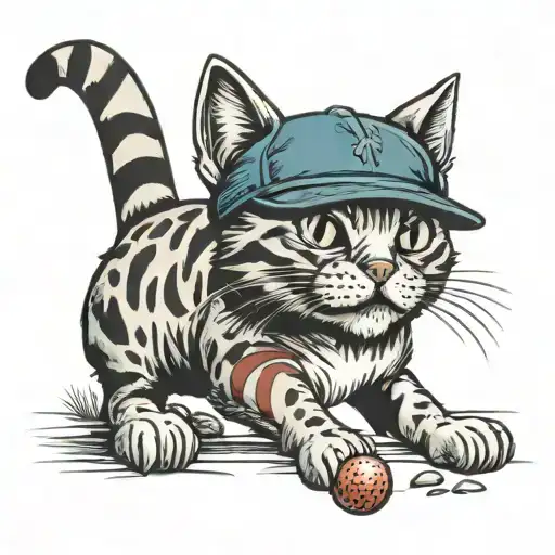 Cat And Baseball Cap