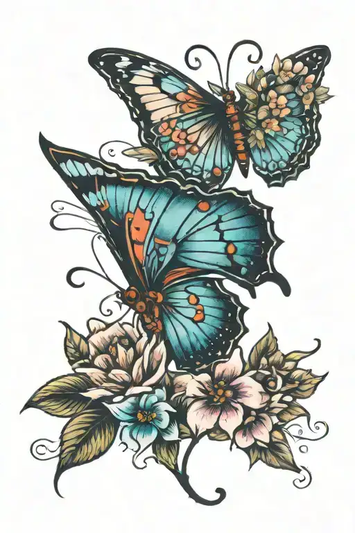 Butterfly With Flowers Growing