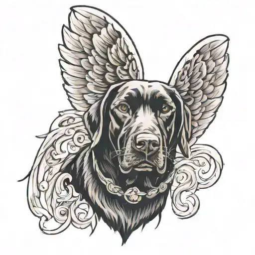 Black Lab Dog With Angel Wings Spread Wide
