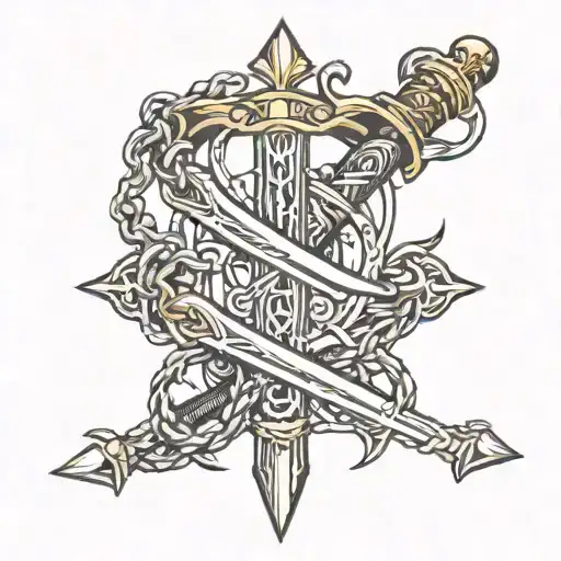 Sword Chains Back Tattoo Simple