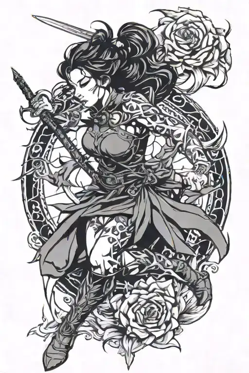 Woman Warrior Battling Herself Reaching Inside