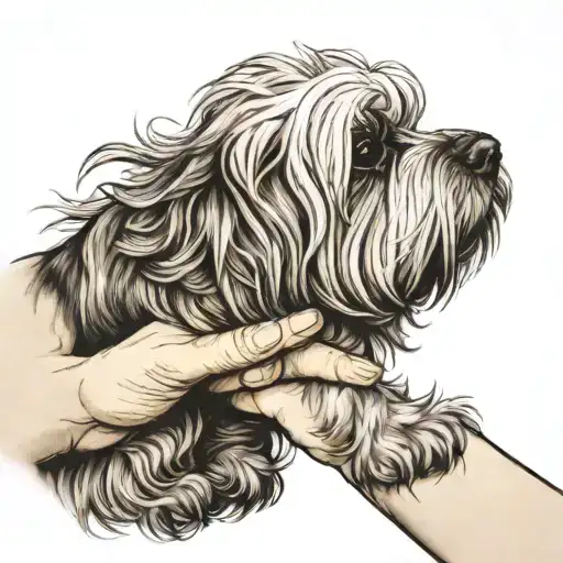 Grey Scale Havanese Giving Paw To Human Hand Side View