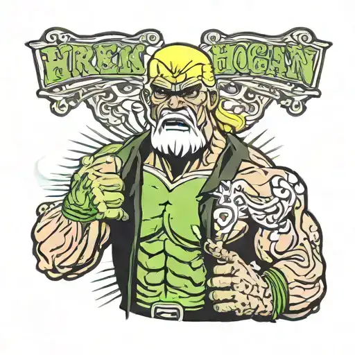 Cartoon Green Hulk Hogan Tearing American Shirt Standing