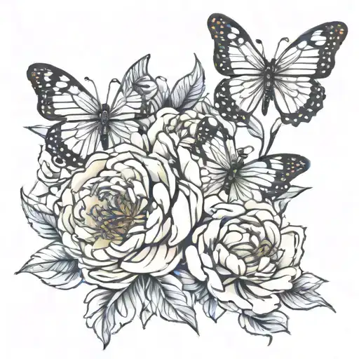 Peonies Surrounded With Butterflies But Very Feminine