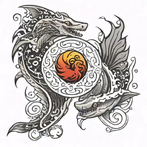 Phoenix And Shark Yin Yang Design