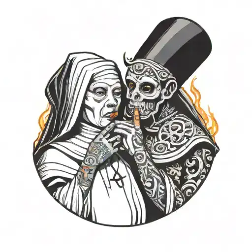 Nun Shushing With A Burning