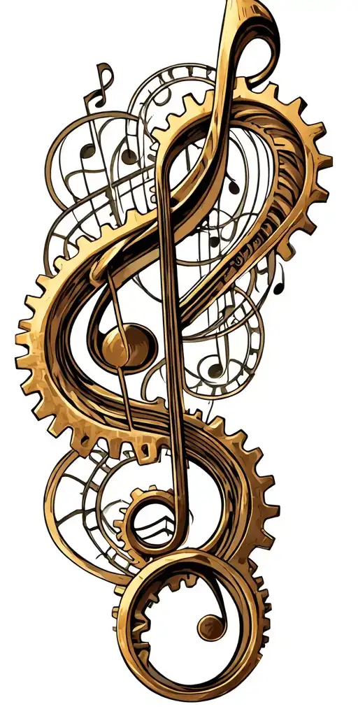 Musical Notes Intertwined With Mechanical Gears