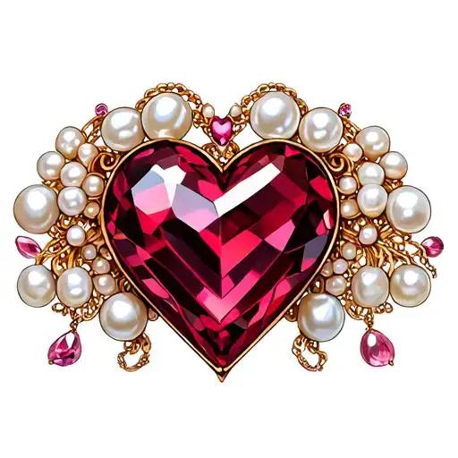 Pearl Ruby Necklace Heart