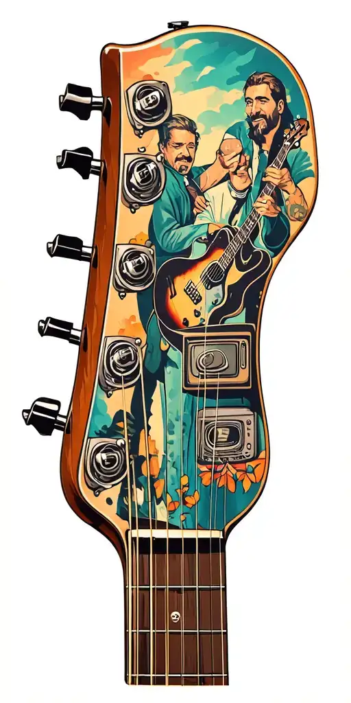 A Guitar With Tv Show Scenes As The Body Of The Guitar