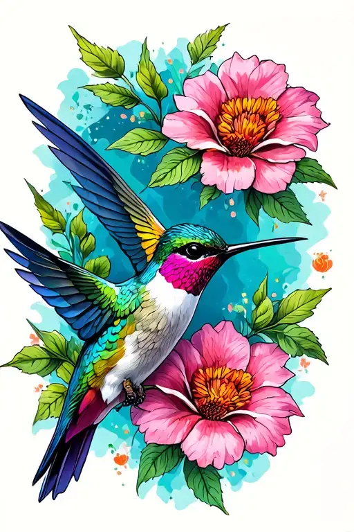 Hummingbird And Flowers