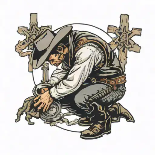 Cowboy Kneeling At The Cross